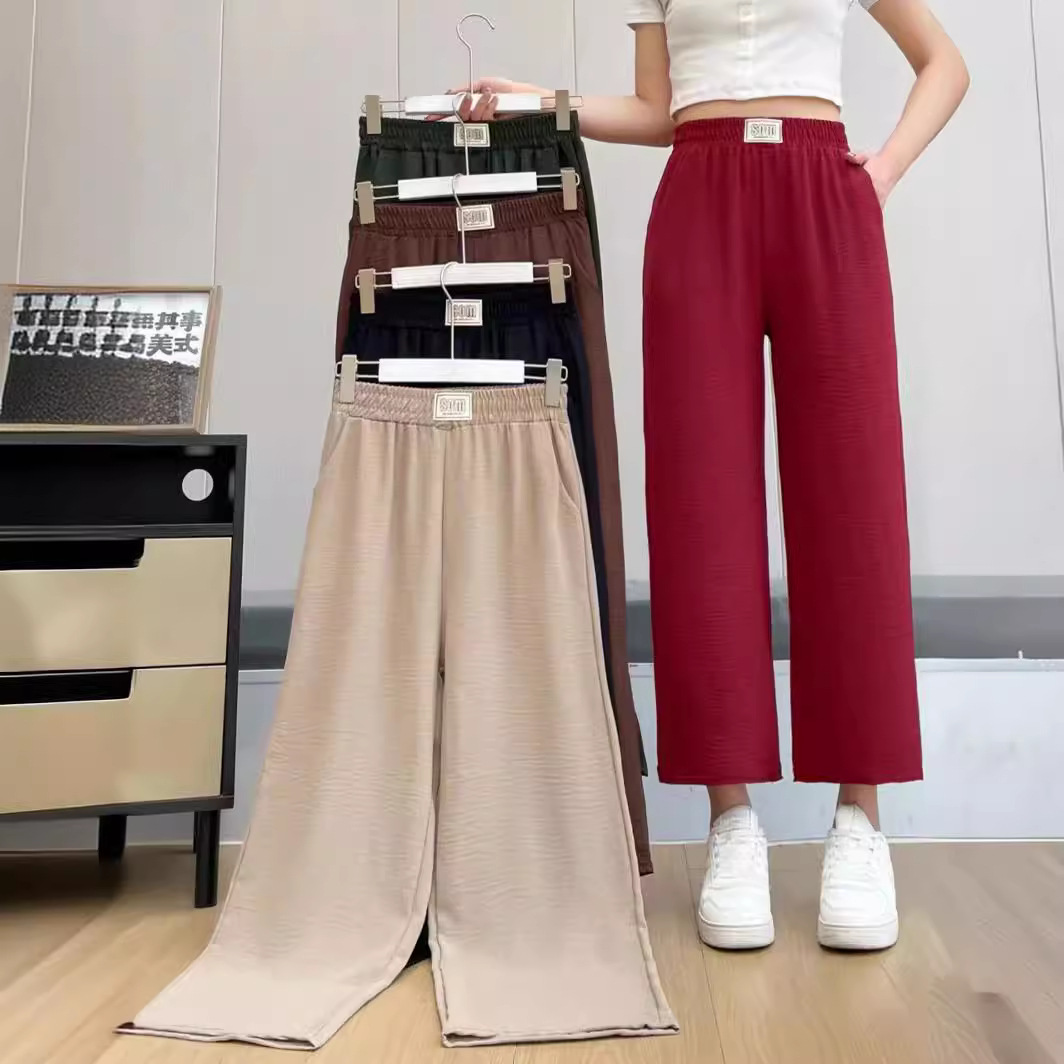 Factory direct summer new middle-aged and elderly women's casual pants square dance wide leg pants ice silk wrinkle drape straight pants