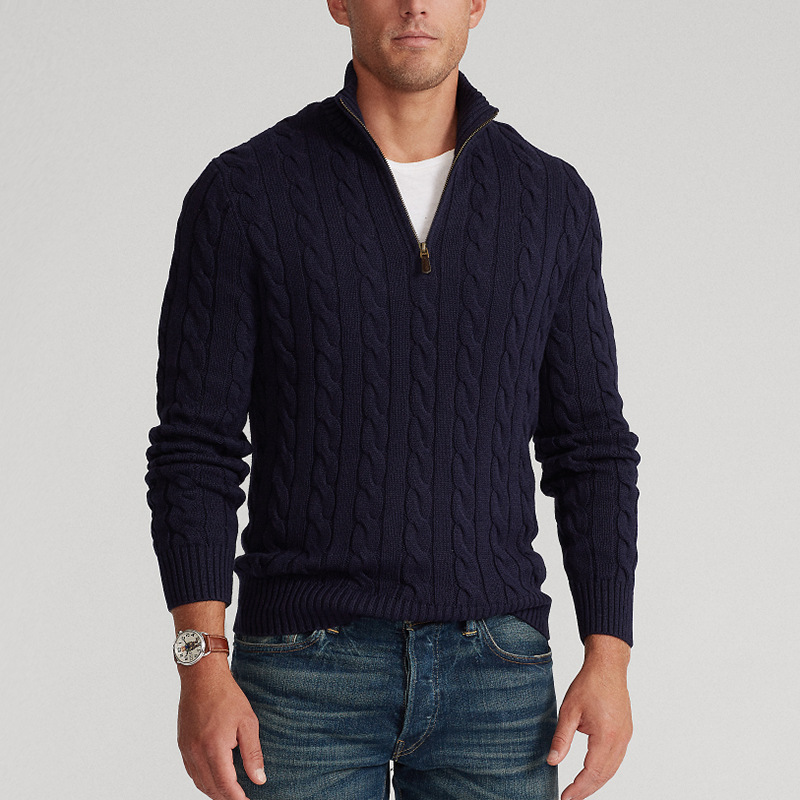 Herbst und Winter neue Herren warmer dicker Nadel-Rollkragenpullover Herren Twist Twist halber Rollkragenpullover Mode Reißverschlusspullover_voghion.com