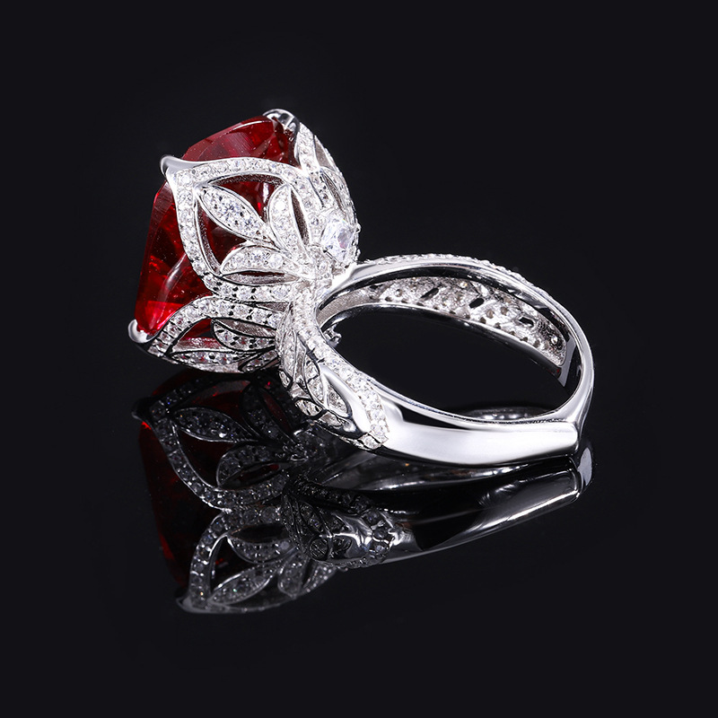 Zhuang Sheng joyería S925 plata simulación corindón rojo de la vendimia lujo con incrustaciones anillo cerrado mujer Piedra Principal 14*16