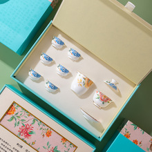 兴泥匠 薄胎骨瓷家用茶具套装 文创礼盒  潮绣 刺绣工艺 三才盖碗