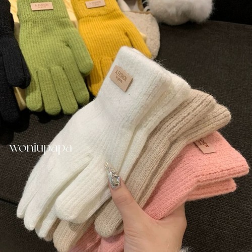 Pure Color Knit Warm Gloves for Women 2025 Autumn/Winter Korean Style Touch Screen Student Versatile Frostproof Gloves