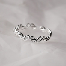 925纯银戒指编织缠绕戒子亮银色韩国订单款小巧百搭银指环女0090L