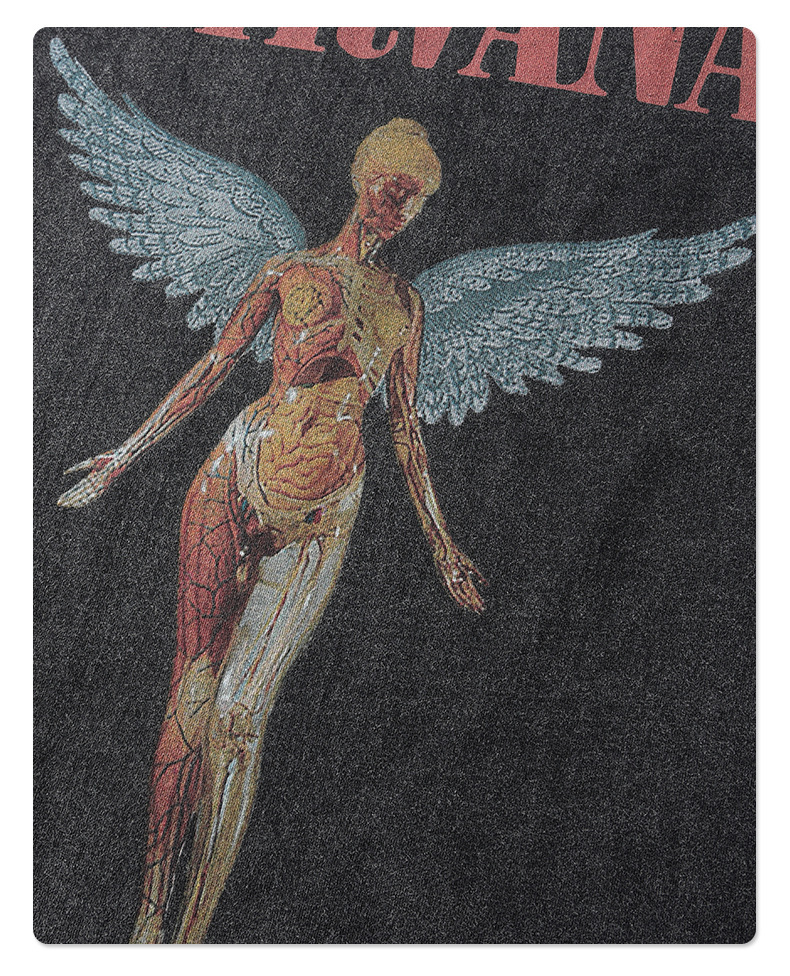 Erkek Yeni Yıkama Eski Rock Grubu Baskılı Kısa Kollu Sokak Modası Marka Yuvarlak Yaka Tişört_voghion.com