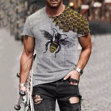 外貿新款搞怪蜜蜂女士3D印花夏季男士T恤個性圓領短袖嘻哈上衣T恤