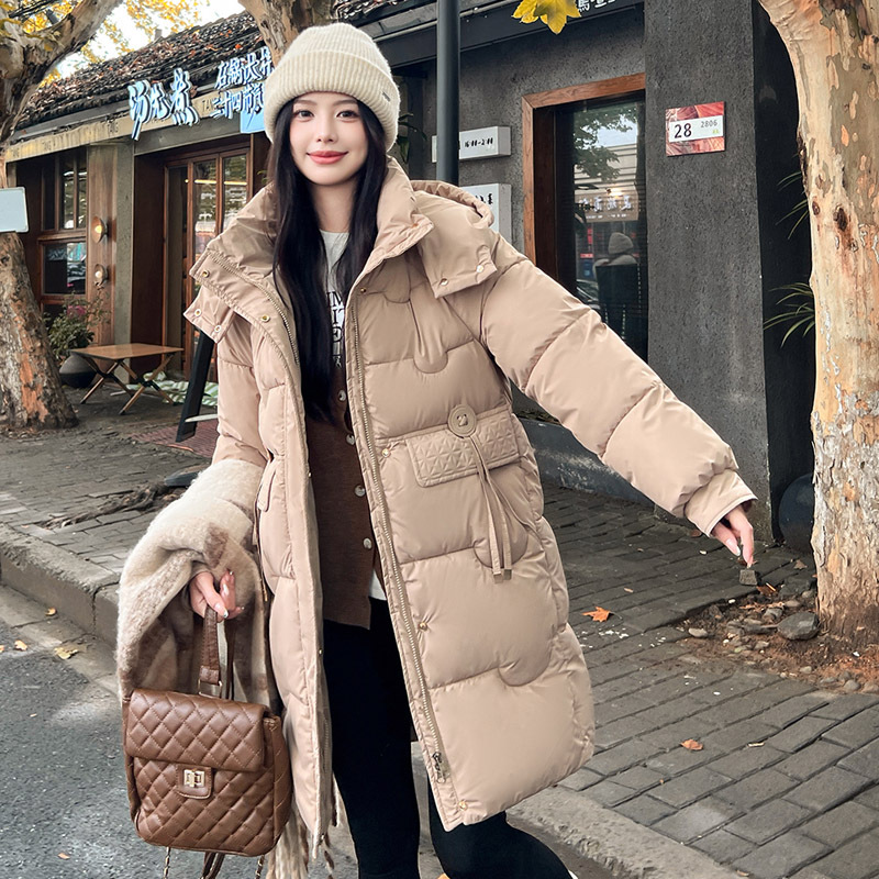Algodón de pluma para mujeres 2025, nueva moda de algodón para mujeres de invierno coreana suelta chaqueta de algodón con capuz, abrigo grueso