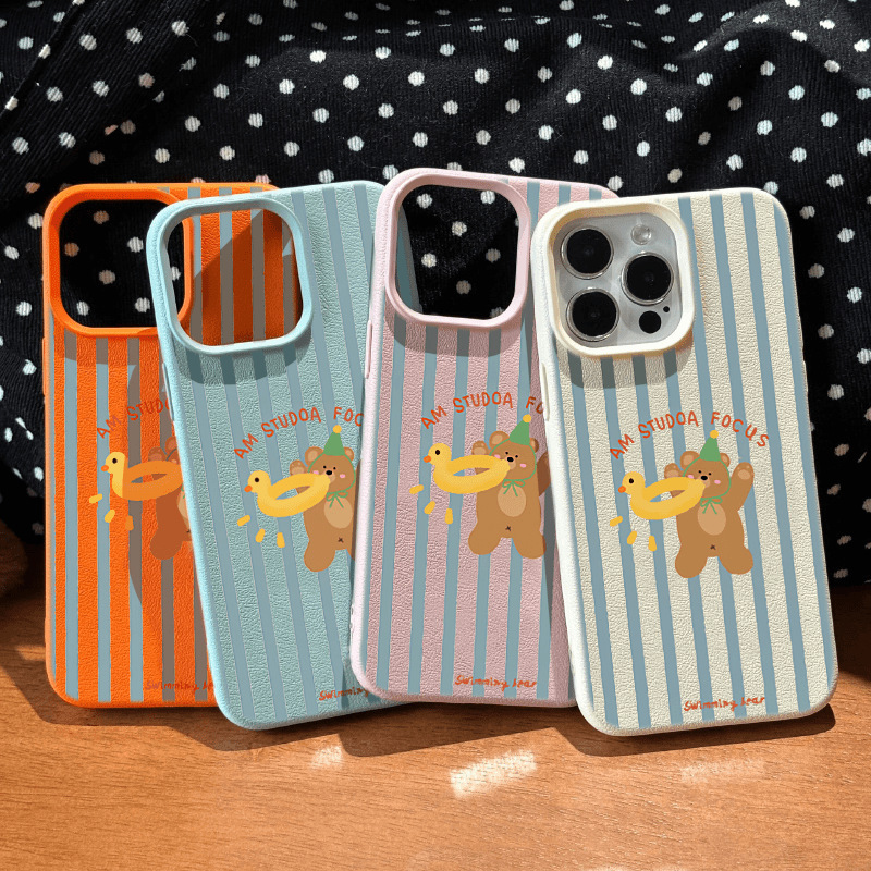 Swimming Ring Duck Bear Suitable for Apple 17/16 Promax Phone Case iPhone 15 Cute 13 Lychee Pattern 14