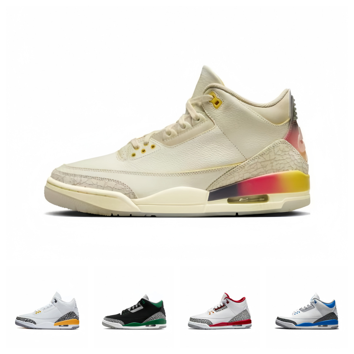 外贸莆田鞋跨境新款AJ3男女运动篮球鞋潮流日落渐变火焰藤原浩