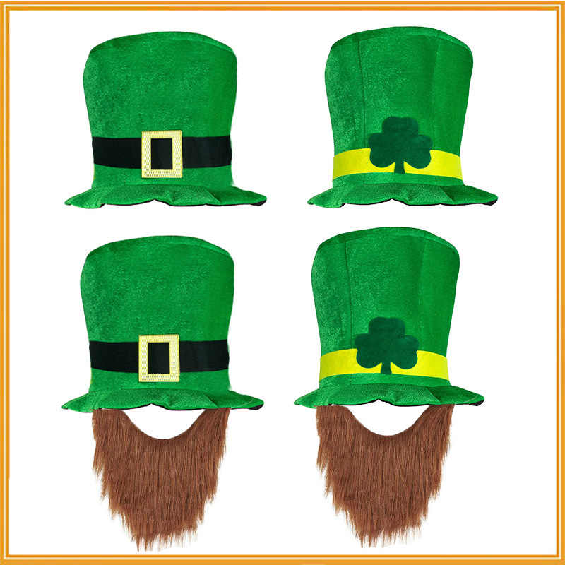 Irish Party Hat St. Patrick's Day Shamrock with Beard Hat Irish High Hat Performance Hat Irish Party Hat St. Patrick's Day Shamrock with Beard Hat Irish High Hat Performance Hat