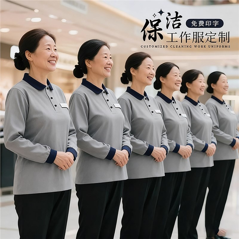 商场物业保洁工作服长袖t恤印字春秋酒店客房家政保洁服短袖印字