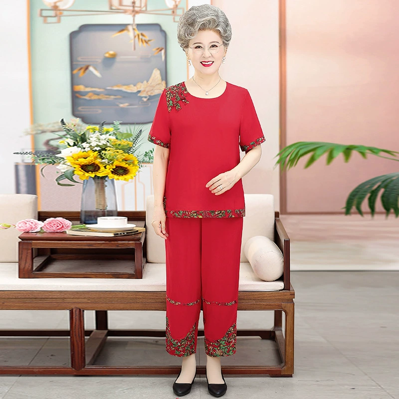 Летний костюм для мамы, женская одежда из хлопка и льна, летняя футболка с короткими рукавами для среднего и пожилого возраста, топы, одежда для старухи и бабушки