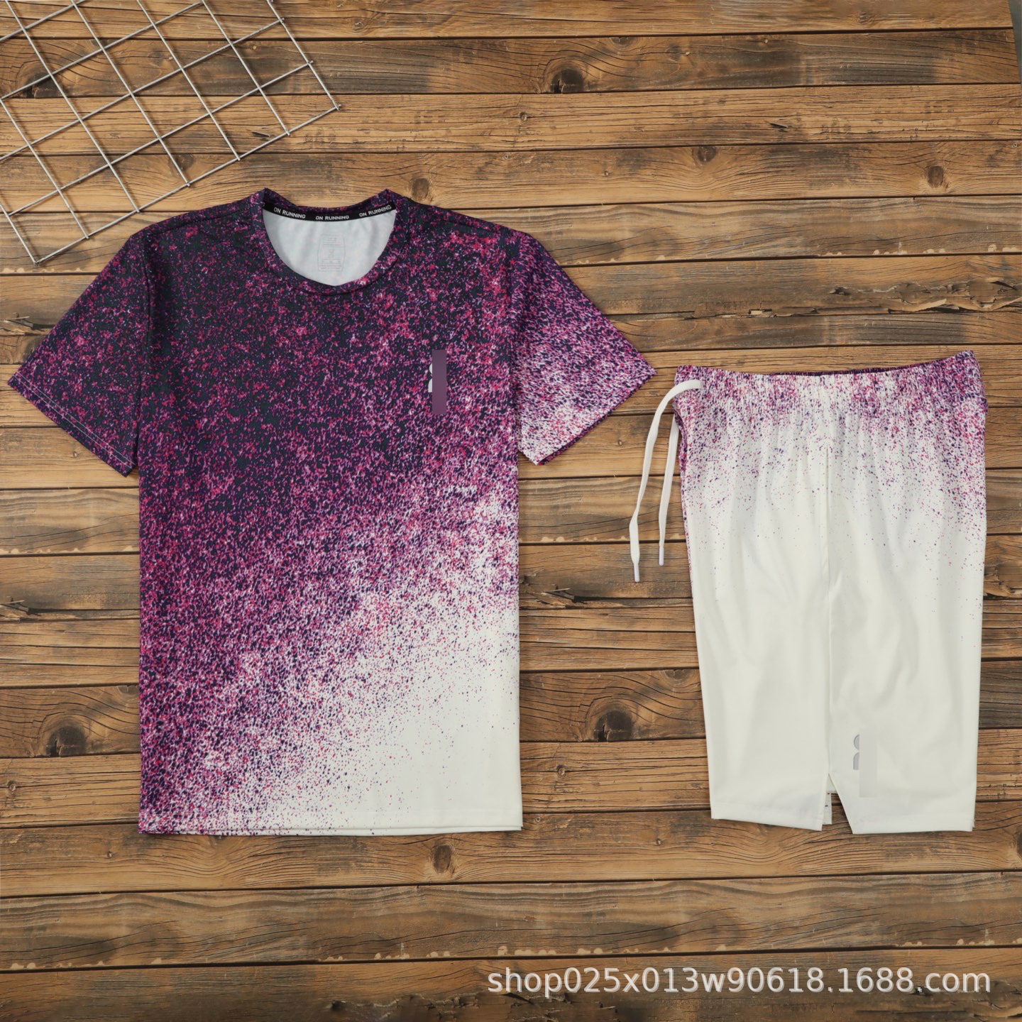Tie-dye official website same style sports quick-dry set, men's short-sleeve t-shirt with round neck, fitness casual printed shorts