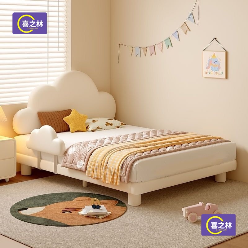Anti-Fall High Box Bed Baby Bed Princess Bed Dream Castle Girl Cream Style Children's Bed Cloud with Guardrails