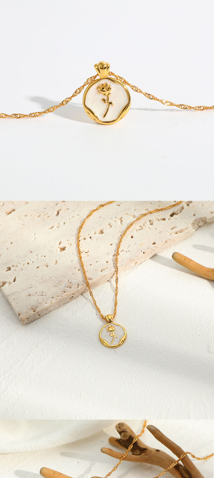 Fashion brass 14k real gold plated classic rose round plate pendant copper necklacepicture1