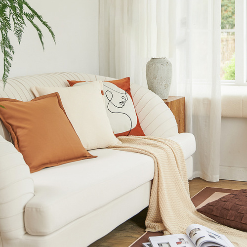 Nordic minimalist plush sofa cushion boutique hotel model room decoration backrest cushion PU splicing waist cushion cushion cover