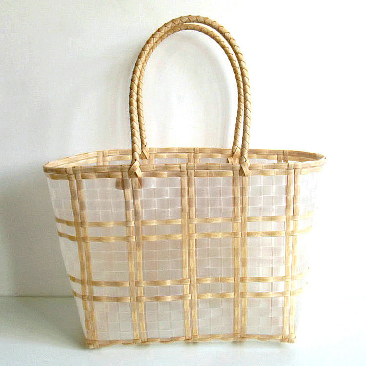 New Transparent Plastic Woven Bag Tote Basket Fashion Jelly Bag Beach Cabbage Basket Bag Pastoral Casual Bag