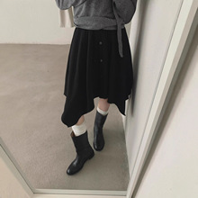 秋上新【single well】意法不规则半裙松紧腰A字显瘦大裙摆裙子