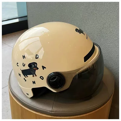 Little Black Dog New National Standard C Electric Vehicle Helmet Cute Safety Hat for Women Breathable Sun Protection Motorcycle Hat Trendy (Motosiklet kaskı (dəbilqə)) - one-size-fits-all-khaki-brown-short-glasses