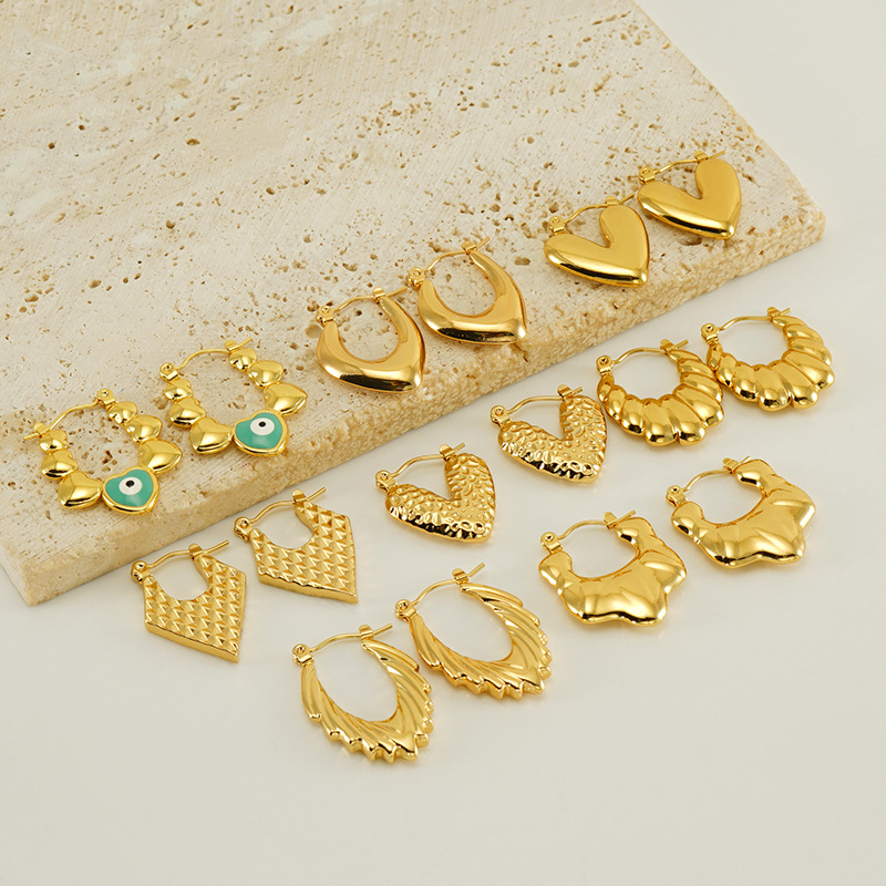 15g Weight 304 Stainless Steel Ear Needle Material Hoop Earrings Classification 1 Pair Quantity Outdoor, Shopping Occasion 304 Stainless Steel Material Geometric, Heart Shape, Eye Pattern Women's Gender Plating Design Basic, Modern Style, Classic Style Style 1 Pair Basic Modern Style Classic Style Geometric Heart Shape Eye Plating 304 Stainless Steel Hoop Earrings 3
