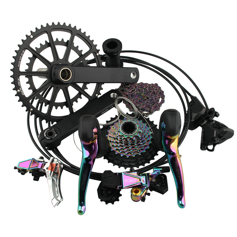 Nueva bicicleta de carretera de 12 velocidades, kit de cambio de color, disco, volante, cadena, cambio de mano, delantero, freno hidráulico