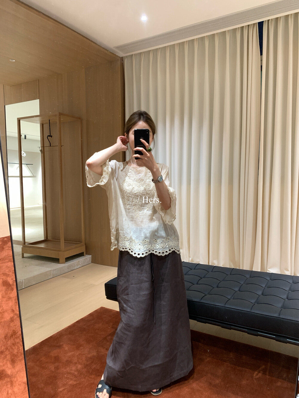 Áo sơ mi tay ngắn nữ ren hở lưng phong cách Pháp — Xanh da trờicolor, màu mơ chi tiết 28