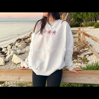 甜美时尚港风通勤秋冬美式印花复古简约流行保暖加绒加厚圆领卫衣