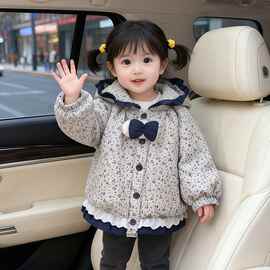 碎花秋冬新款冬季女童棉服冬装韩版连帽花边加绒外套洋气2025加厚