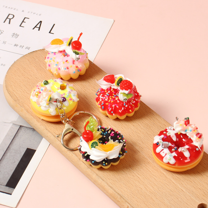 Simulación postre donut llavero colgante simulación pastel de frutas Decoración Accesorios cura pastel de crema