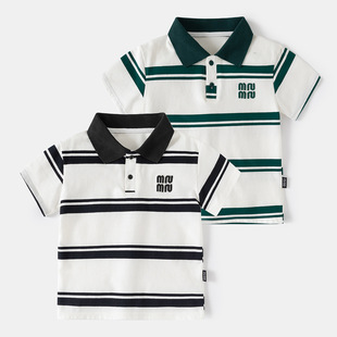 Boys Children's Wear 205 Summer New Short-sleeved Polo Summer Wear Big Kids Baby Letter Striped Polo