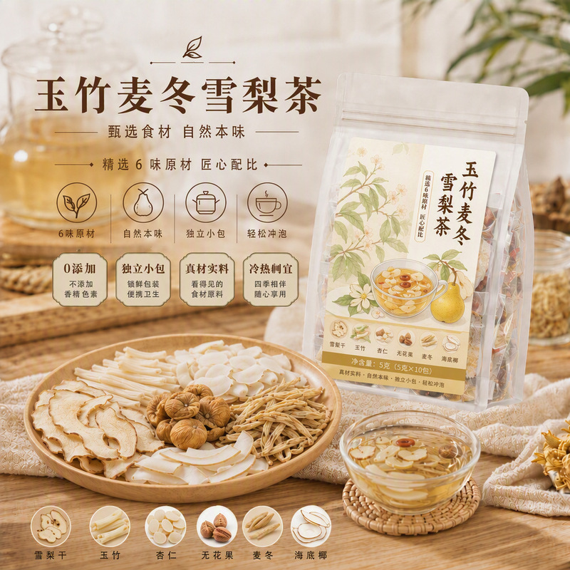 Yuzhu, Ophiopogon, and Snow Pear Tea, individually wrapped in triangular packages, with fig and snow pear as a substitute tea, directly from the source factory, available for wholesale