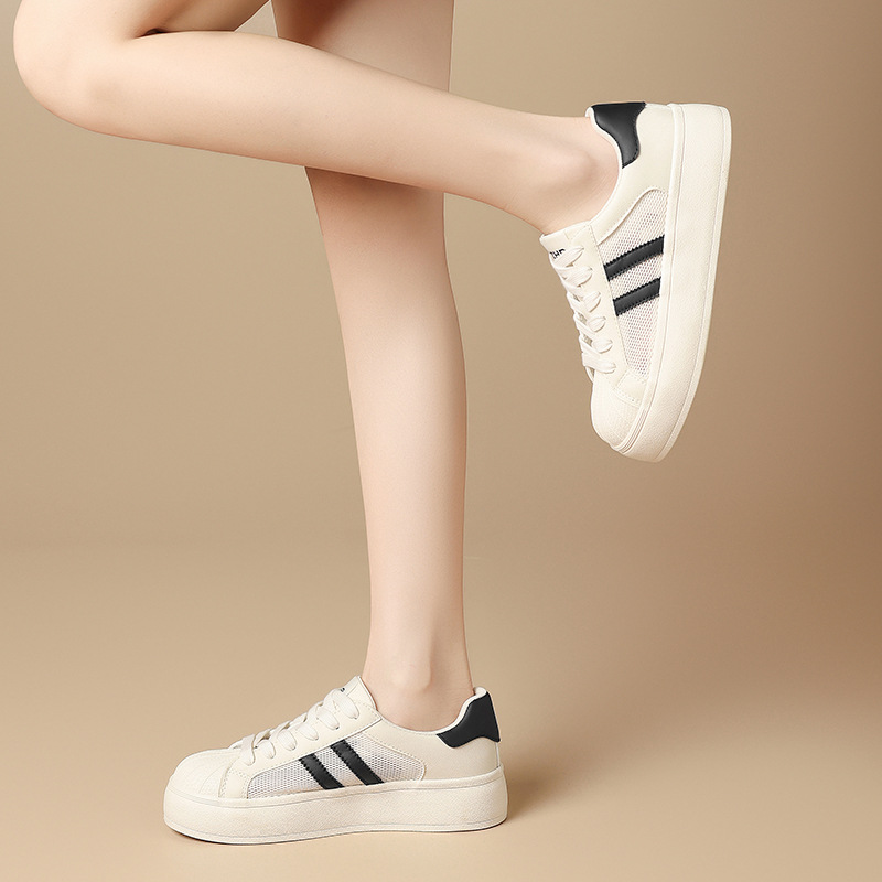 Giày sneaker nữ đế dày mũi vỏ sò, mặt lưới thoáng khí phong cách thể thao — KS120E màu đen