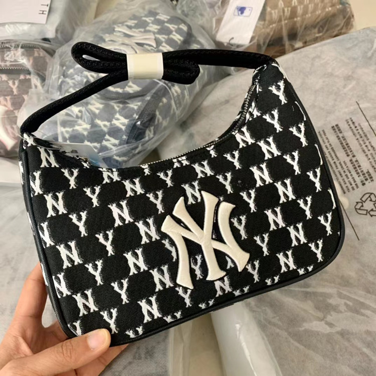 Korean Mlb Underarm Bag Ny Full Logo Denim Underarm Bag Yankees Monogram Embroidered Shoulder Bag Handbag for Women