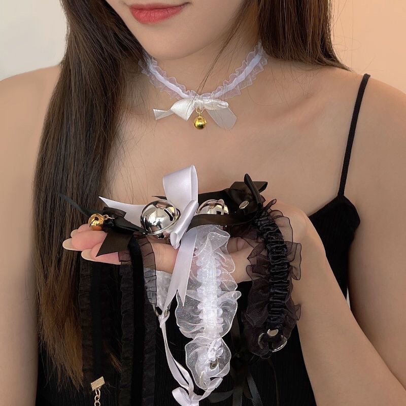 Lace small bell collar, women's neck chain, neck ring, sexy accessory, cat girl, maid, Christmas necklace, flirtatious and sensual