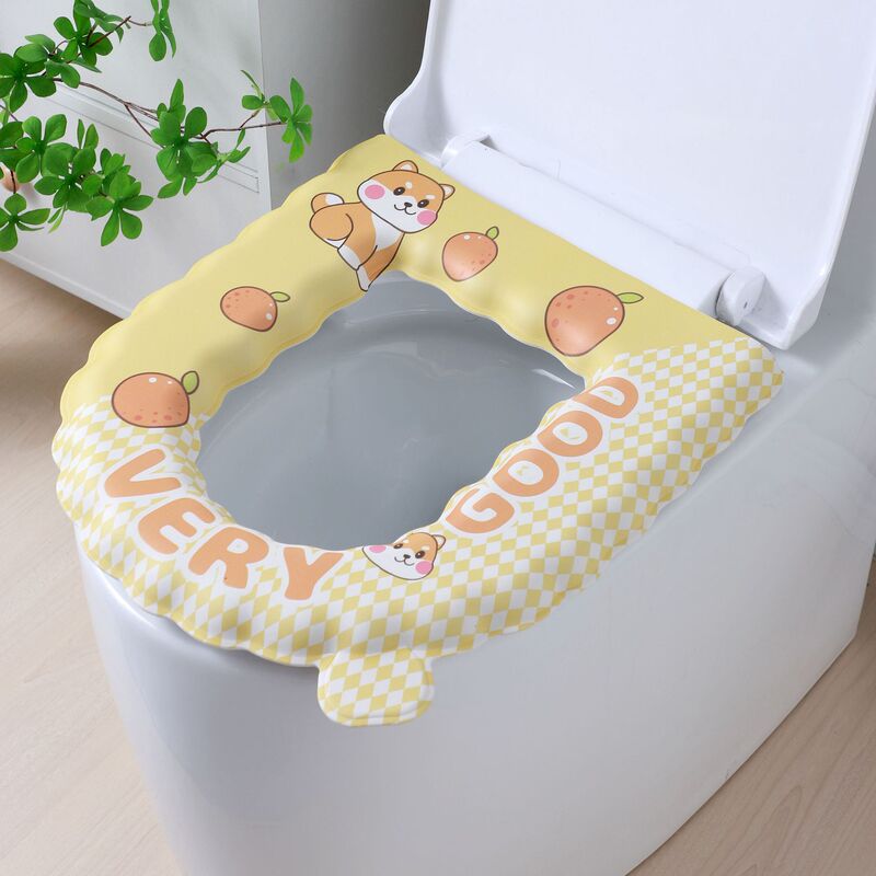 防水・防寒・四季通用トイレマット、発泡EVA製、漫画風縁飾り付き便座カバー、洗濯不要の便座カバー・シートクッション|undefined