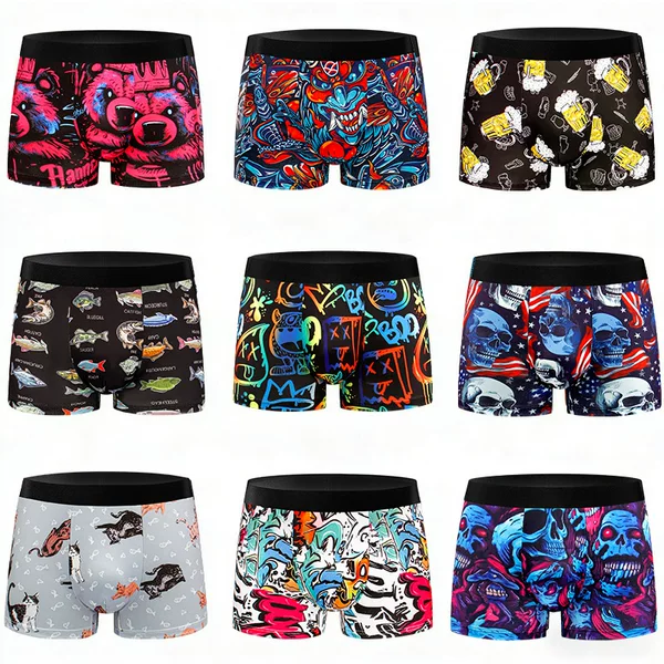 New European and American Style 3D Printed Breathable Soft Men's Boxer Briefs, Everyday Loose Shorts for Men, Cross-Border Foreign Trade
