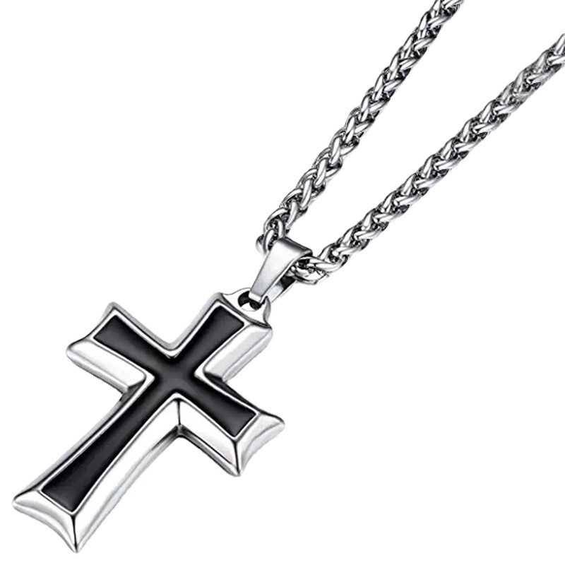 Collier Xinghe en acier inoxydable avec pendentif croix simple et unisexe en résine pour homme_voghion.com