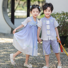 酷贝龙国学风六一儿童节演出服古装汉服男童短袖唐装女生校服套装