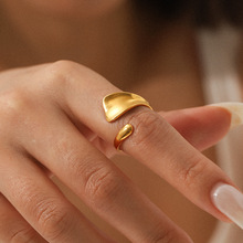 跨境欧美18K金不锈钢开口戒指女个性时尚简约可调节钛钢指环批发