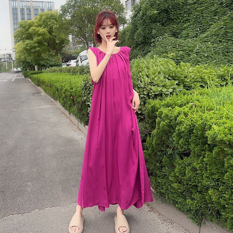 Floor-Length Skirt to Ankle 2025 New Summer Style Loose Long Cotton Silk Large Hem Slimming Look Super Long Dress for Women