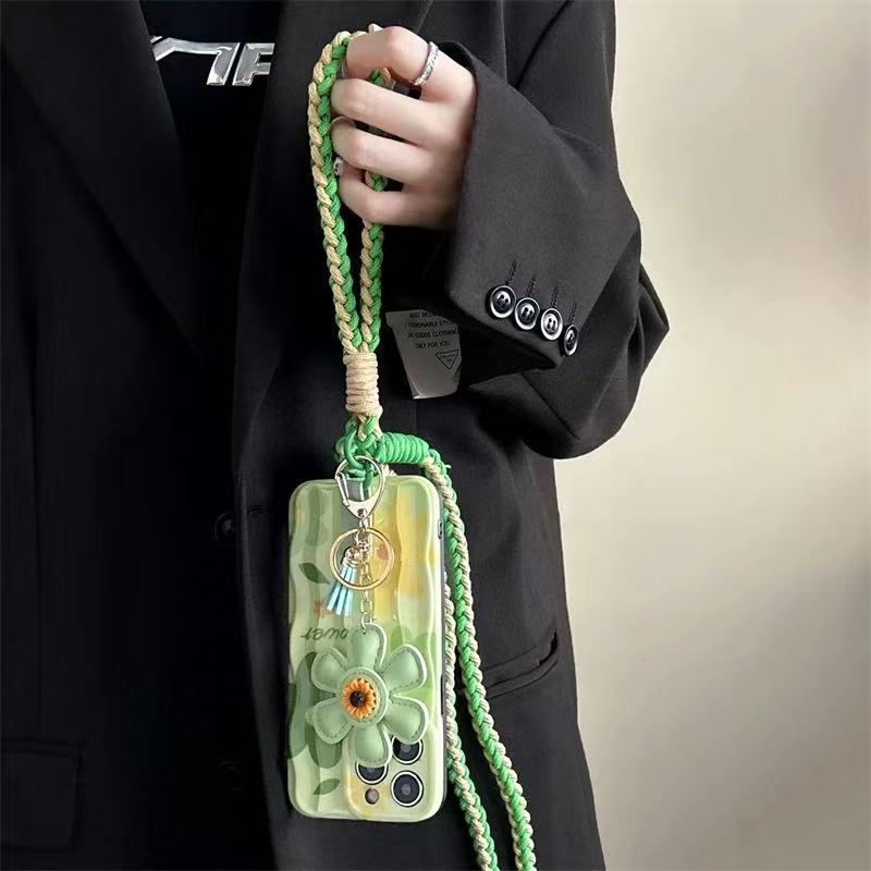 Flores verdes frescas de verano para iphone15 tejido diagonal 16ProMax funda para teléfono 13 Apple 14 mujer