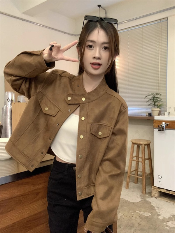 短款棕色美拉德小香风外套女春秋新款2025小个子开衫皮衣夹克上衣|undefined