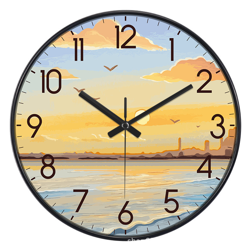 Reloj pastoral moderno nórdico de lujo ligero, reloj de pared de radio para sala/dormitorio/hogar, reloj de cuarzo de arrebol