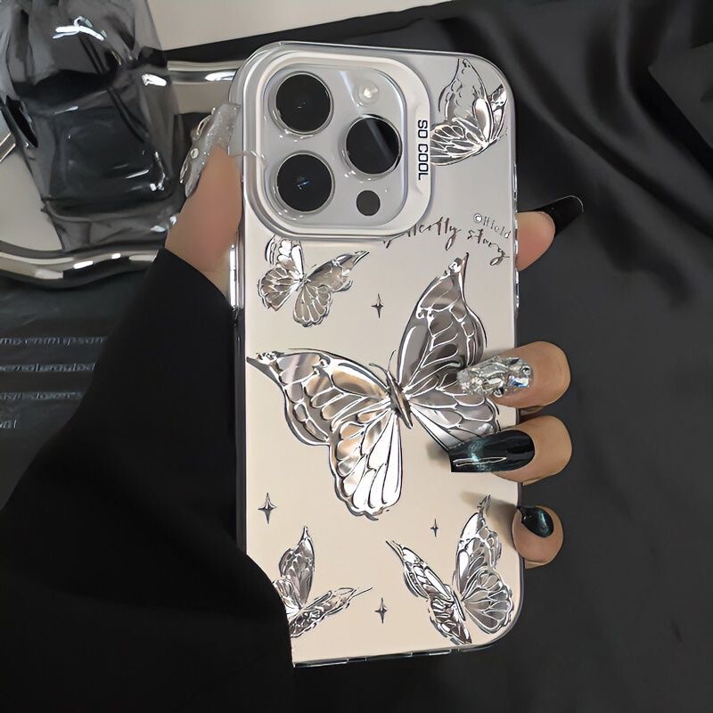For Samsung A55 35 A53A14 phone case S24Ultra silver butterfly S23FE/Note20Ultra