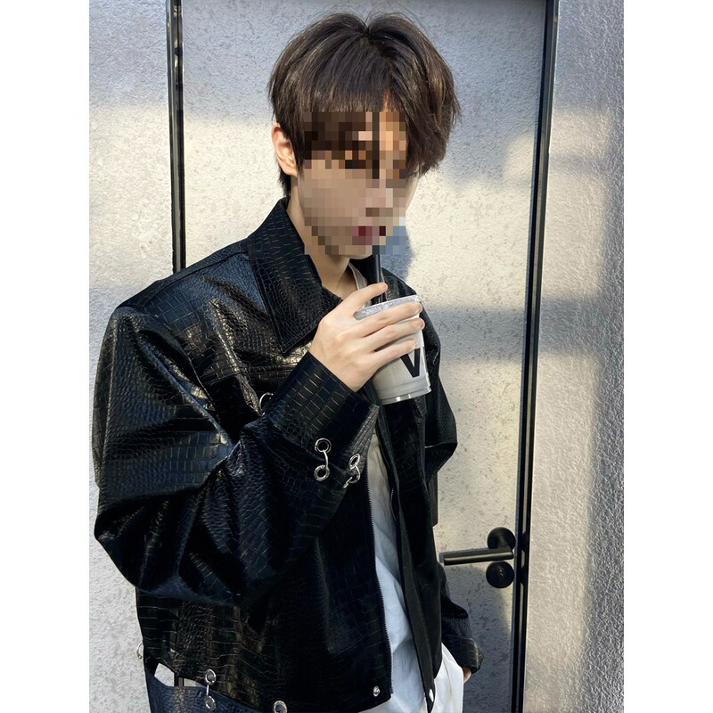 2024 Cross-Border European and American High Street Trendy Crocodile Pattern Pu Leather Jacket Loose and Versatile Couple Trendy Brand Leather Jacket