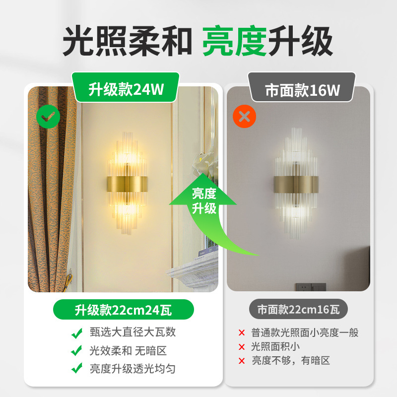 DGY lámpara de pared lámpara de noche moderna escalera minimalista sala de estar lámpara de pared de fondo francés luz lámpara de cristal de lujo lámparas Zhongshan
