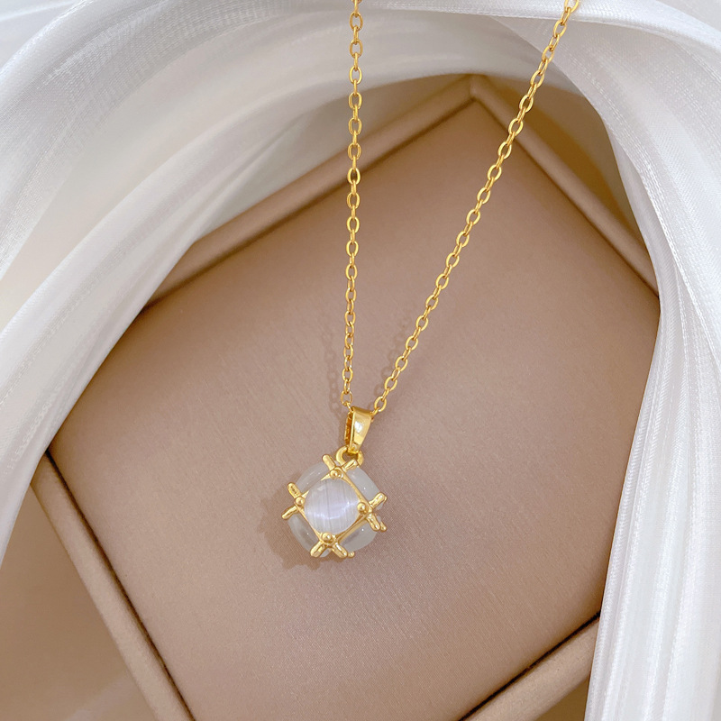 Collier élégant avec pierre œil de chat en acier titane_voghion.com