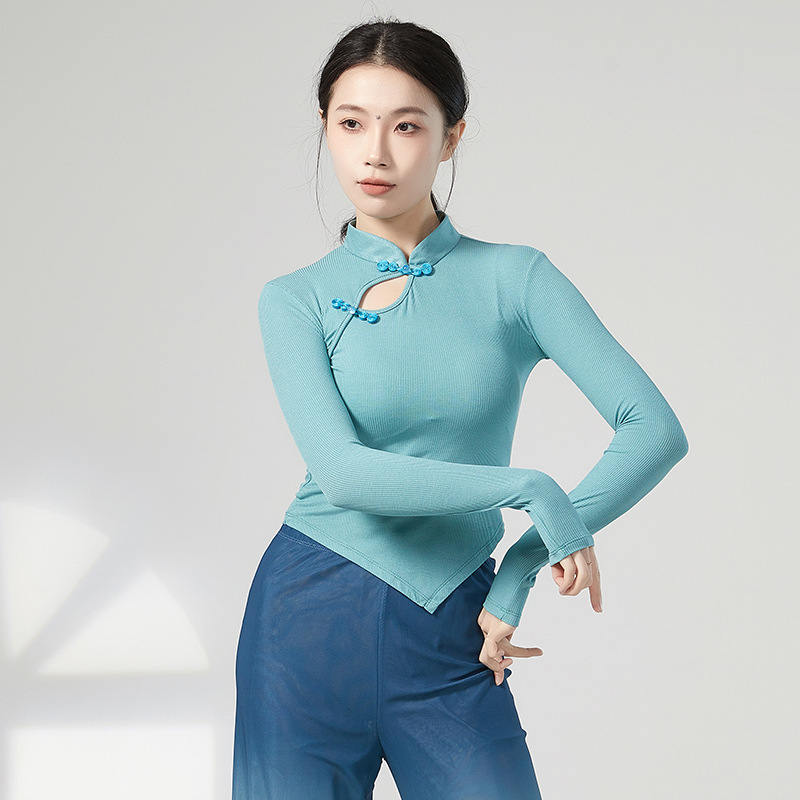 Adult modern dance practice clothes Women's Chinese style cheongsam dance clothes long sleeve classical dance slim top
