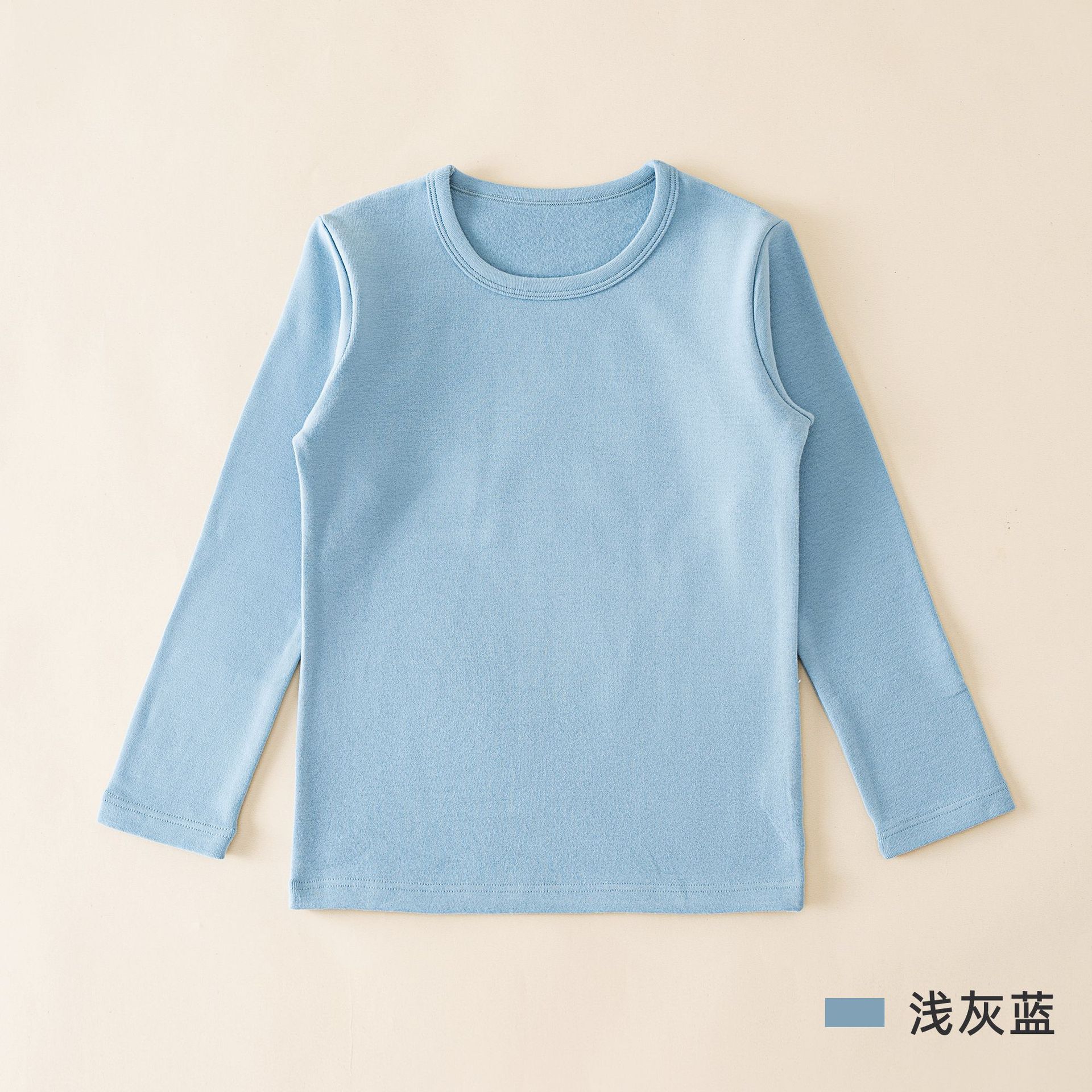 Camiseta interior térmica gruesa de forro polar para niños, top de manga larga con cuello redondo de color liso para niñas y niños, ropa interior térmica.