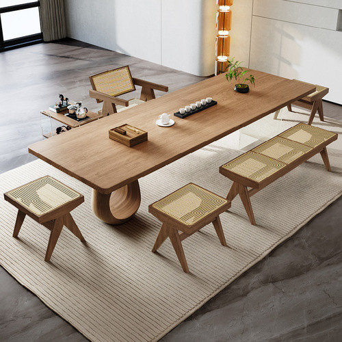 Minimalist solid wood original wood large panel tea table and chair set office home high-end original wood tea table 2024 new model