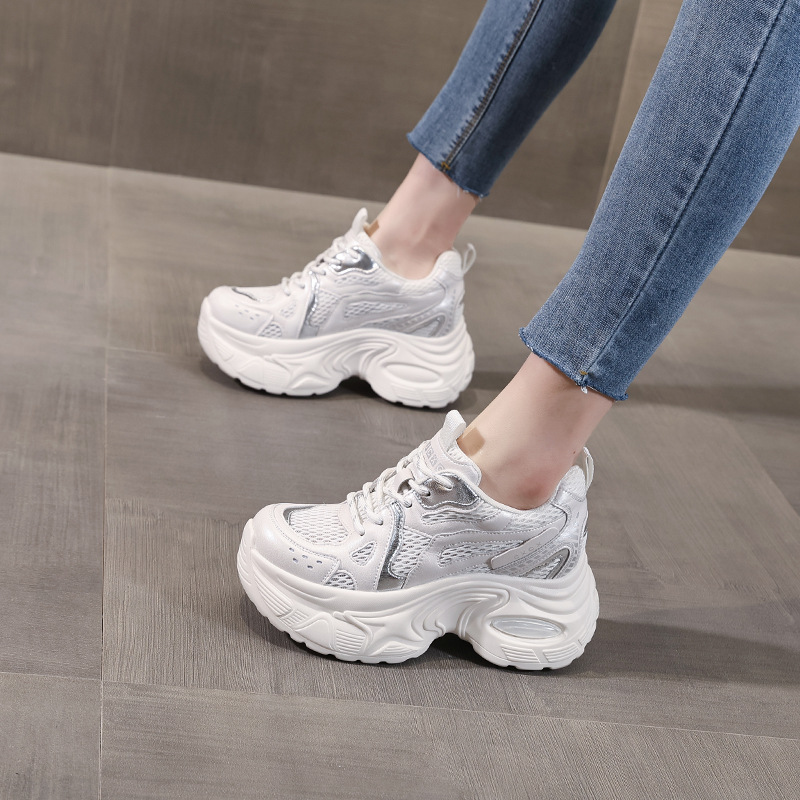 Giày sneaker nữ đế dày lưới thoáng khí HY5166 — màu be