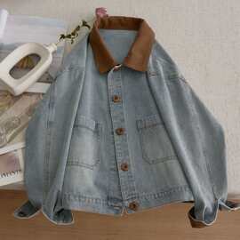 复古撞色牛仔外套短款拼接2026春秋新款高级感小个子洋气夹克上衣